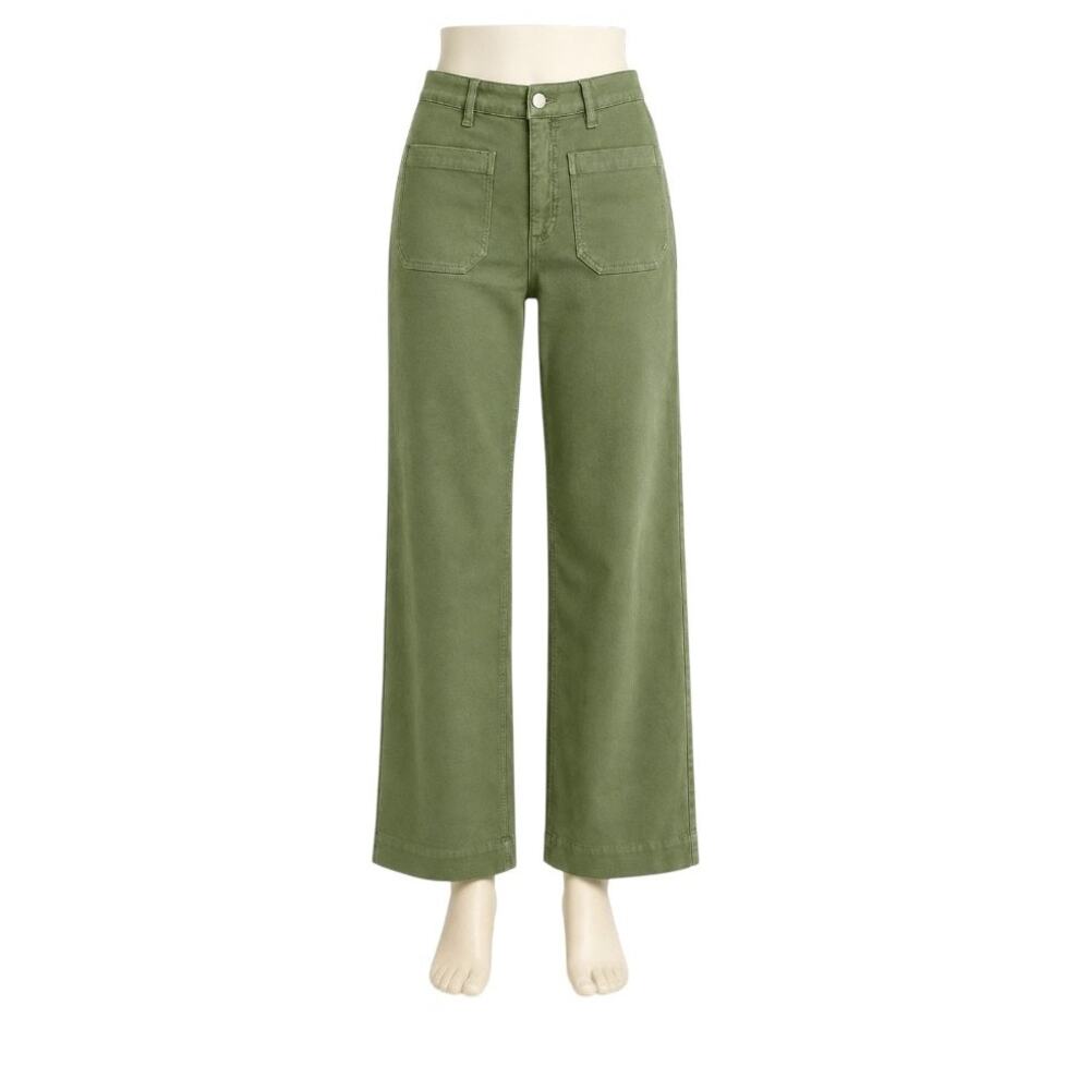 Quince French Terry Wide Leg Pants Size 6 Faded Cargo Green